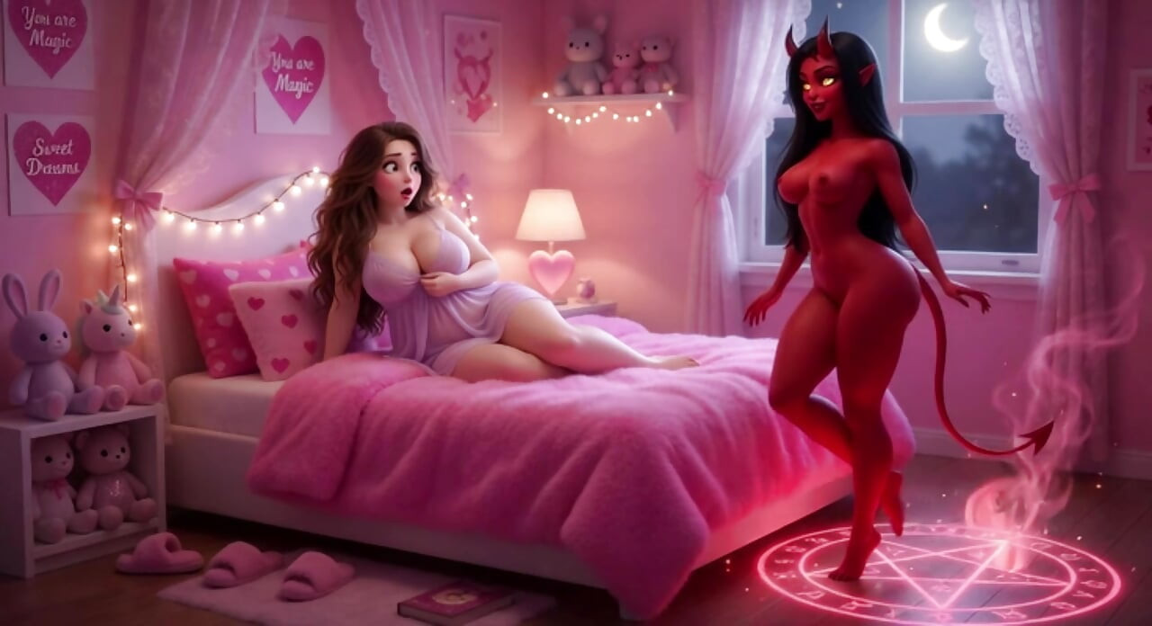 Red Desire Awakens in a Pink Bedroom Passionate Summoning (AI generated)