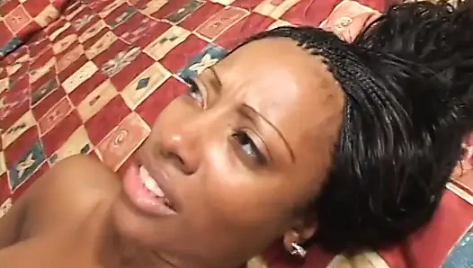 Ebony bitch in fishnet takes big dick