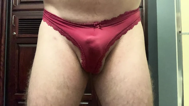Jerking off in panty left in women bathroom