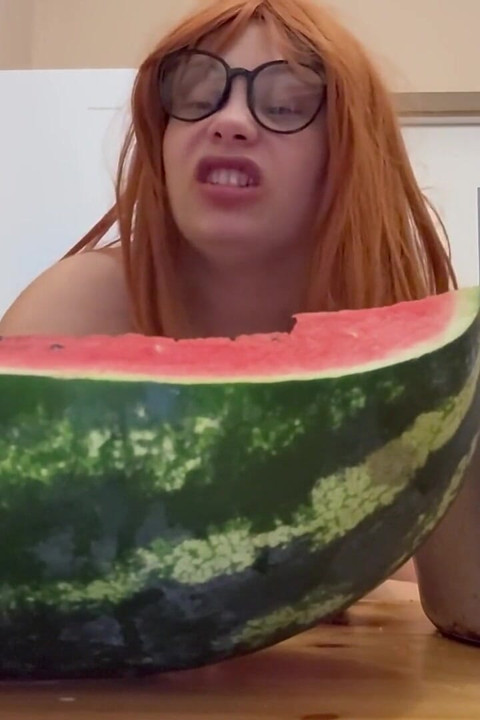 Giantess Stepsister Eats Watermelon and Is Really Horny While Tiny Stepbrother Watches Giantess Stepsister Eat