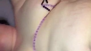 Fucking the wife trying out her new nipple clamps