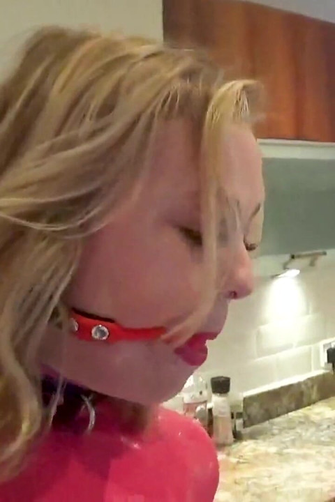 Latex Domestic Slave: Gagged, Restrained & Dripping Everywhere