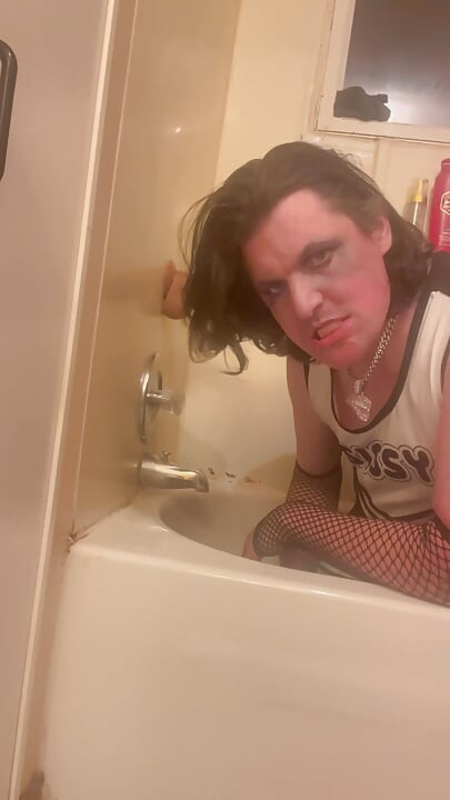 Trisha Trash CD Takes Massive Dildo Balls-deep - Sloppy Gagging, Drool-soaked Deepthroat