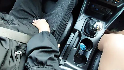 Wife seduces and teases a taxi driver with her sexy legs in tights