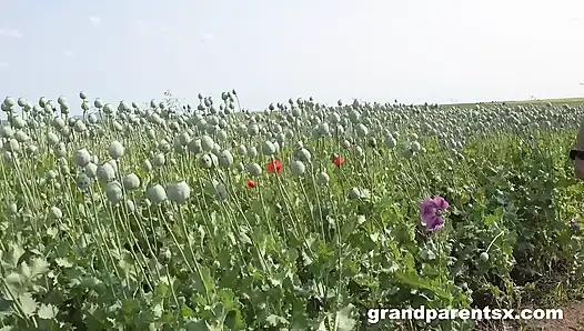Yaşlı çiftle açık havada seks