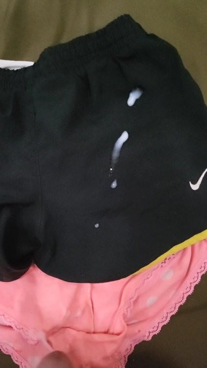 Cum on her panties and nike shorts after her workout