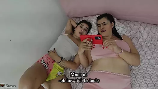 Bisexual stepsisters get horny watching a lesbian video - Porn in Spanish
