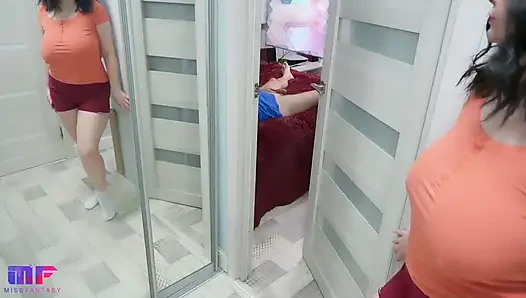 Stepmom with Big Tits Masturbates and Spies on Her Stepson P.2