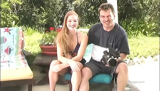 Aurora gets fucked outdoors by two guys who double penetrate her hard