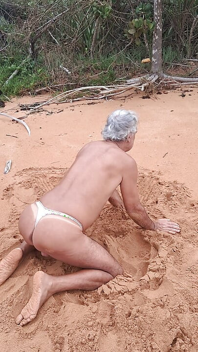 Ladysilva crossdress in panties on the beach showing off her big hot junda