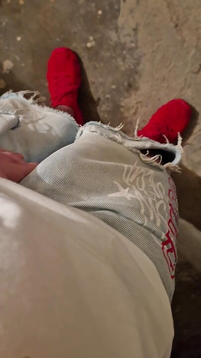 Juicy Bulgarian cock hardens and finally spurts semen onto the wall of a dirty, old, abandoned warehouse.