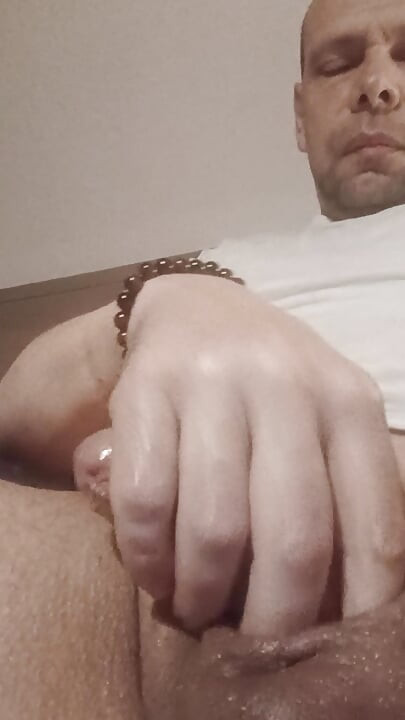 Big cumshot from my cock oil and I caress myself with the cum