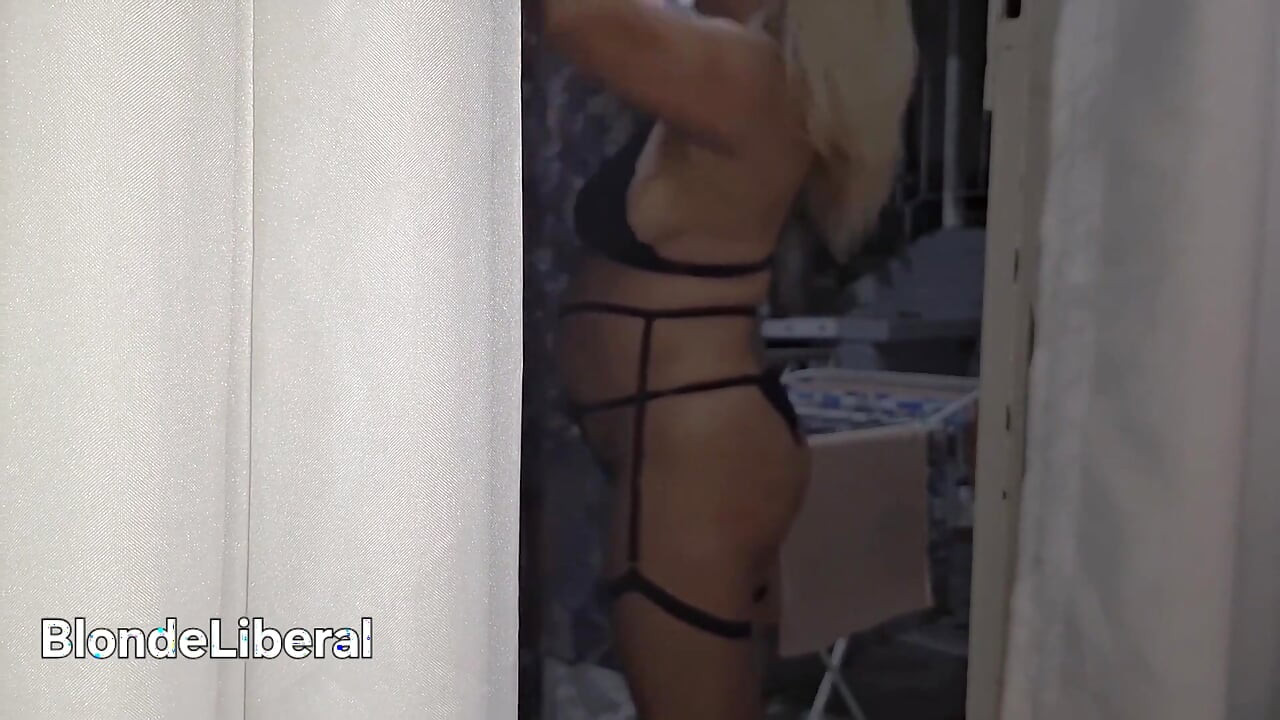 Naughty Housewife Showing off to Passers-by While Her Husband Works