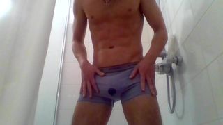 Sexy Body Boy Wets his Boxers ans Shows his Dick