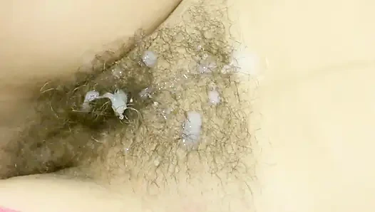 I ask my stepson not to fuck me and to cum in my hairy pussy. Great mutual masturbation.