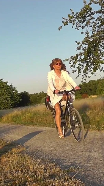 Key moment from "Daring Biking In Glossy Nylon Stockings"