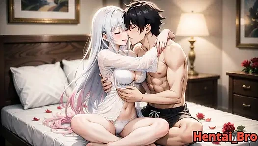 Pasangan berambut perak yang sensual - gairah kamar tidur intim