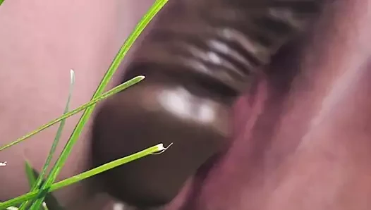BBW Fucking outside with 9in Black Dildo