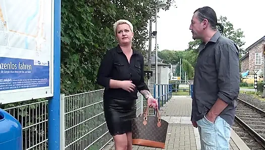 Sexy chubby blonde picked up and anally fucked outdoor