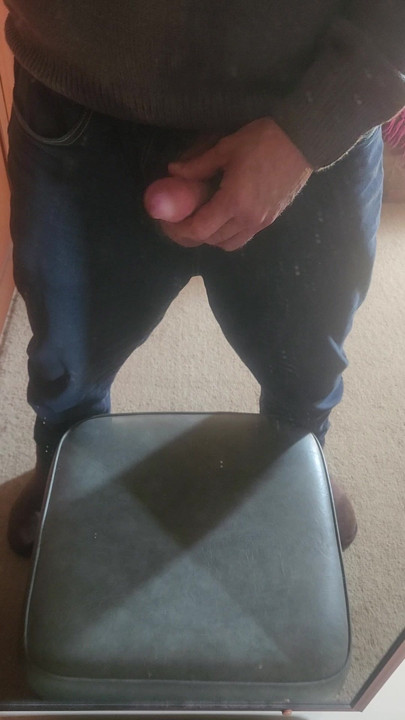 Horny daddy pulls cock out. After looking at lady porn.
