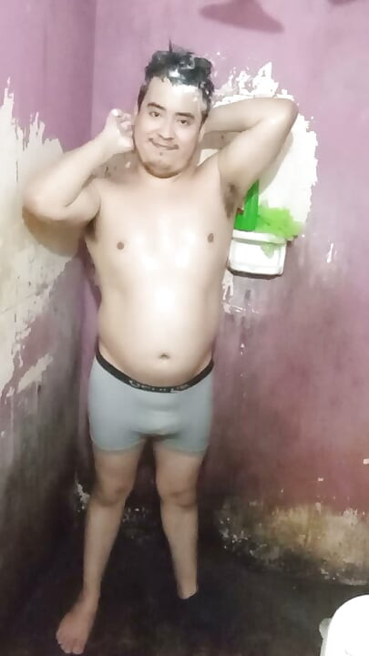 Jesus without a shirt and in boxers bathing