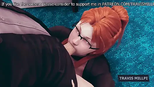 Ateşli kızıl saçlı sekreter ofis saatlerinin ortasında masanın üzerinde domalıyor 3 boyutlu hentai animasyon