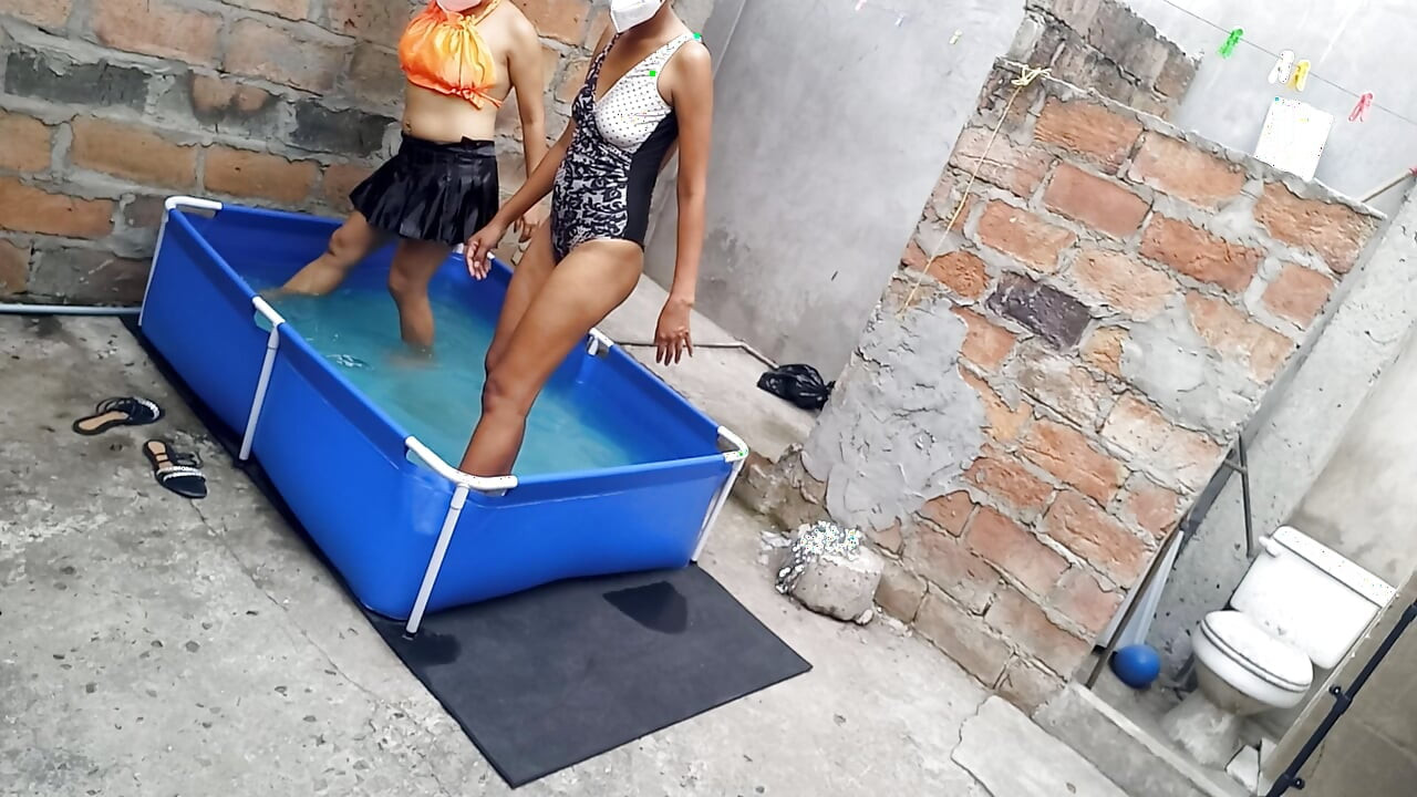My neighbor is in the pool wearing a very tempting and sexy bikini. She's hot.