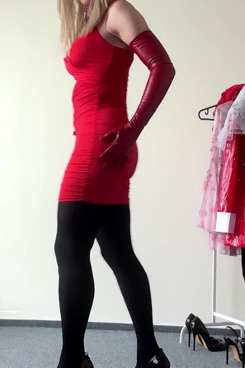 Blonde Crossdresser Boobs Tease in Minidress and Cumming a Lot