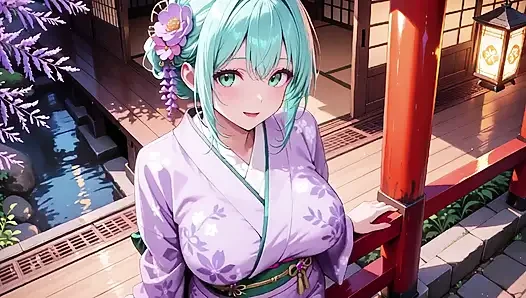 Lila kimono-göttin! Kann die nässe unter dem roten Torii-Tor nicht aushalten