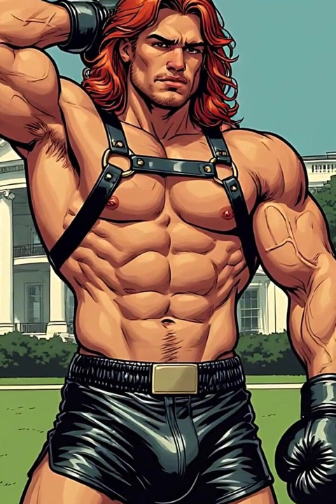 White House Lawn Fighter Bulge Comic Style Art