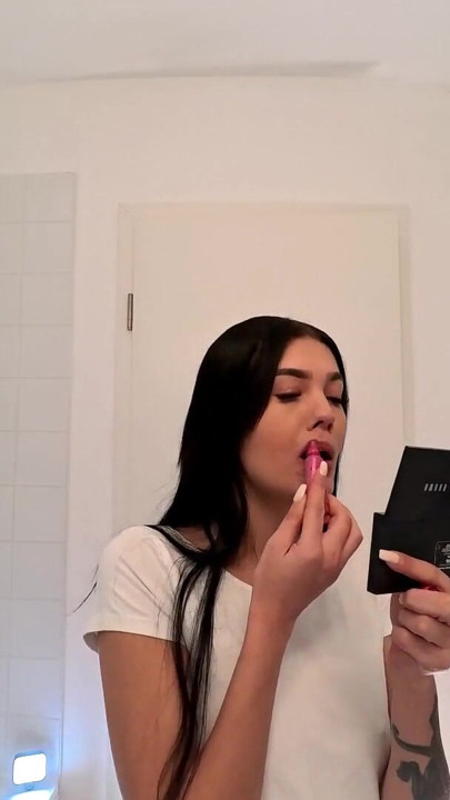 Hot sexy slim tight pussy beauty in the bathroom prepares for night out in a pink cut mini skirt | Clip 1
