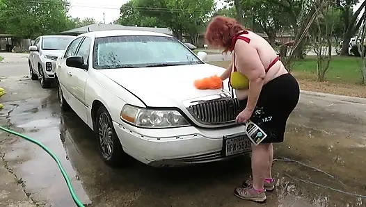 Sexy Mature bbw redhead  Nurse Vicki washes her car!