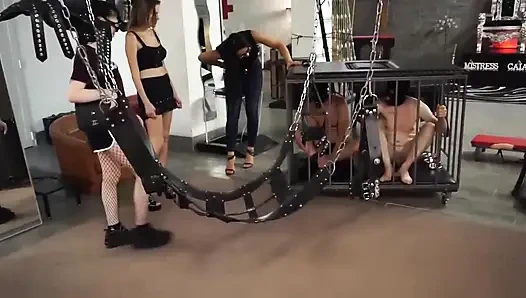 Three femdom girls want to punish their slaves