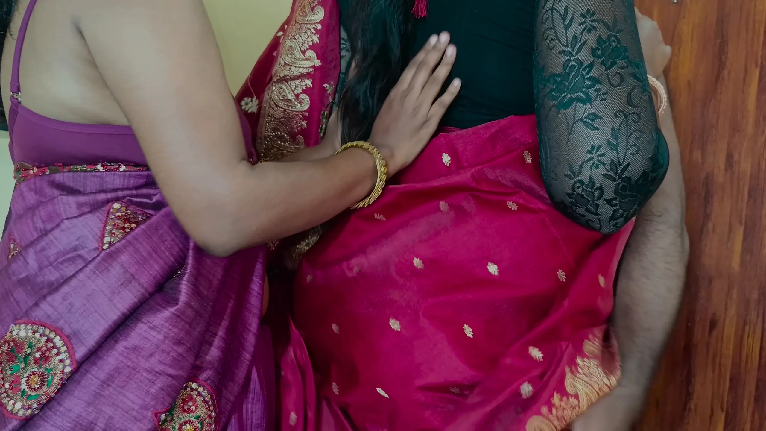 Sisters enjoying threesome romance in bed with neighbour batchelor men