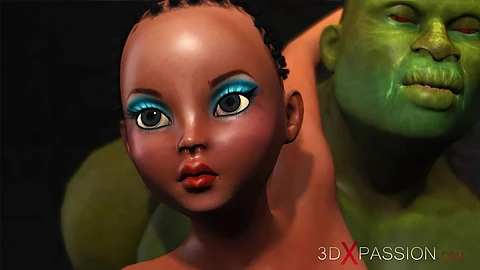 Young anal sex horny slave gets fucked by big green monster