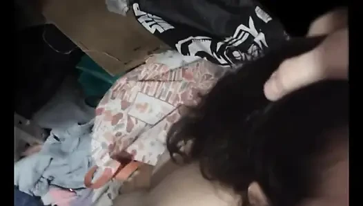 He chokes on my cock.