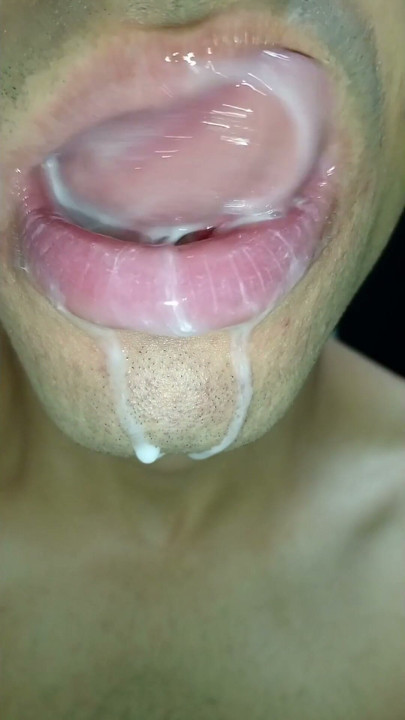 mouth milk, long tongue, sloopy, hard, kiss, tongue, playing with your cum, submissive, throat | Clip 1