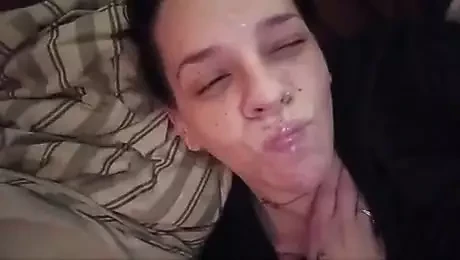 Shooting  my cum on my wife's face making her look sexy