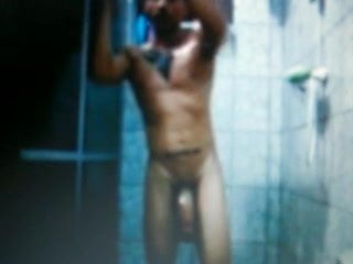 latin guy in shower huge cock