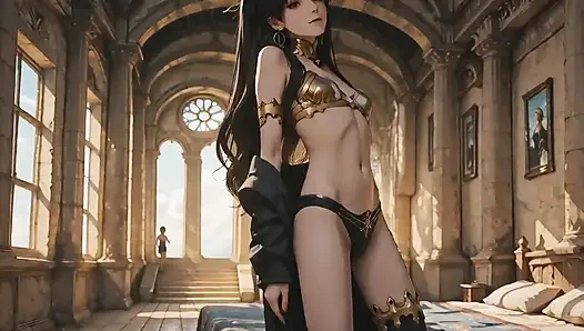 В храме на закате она медленно снимает одежду