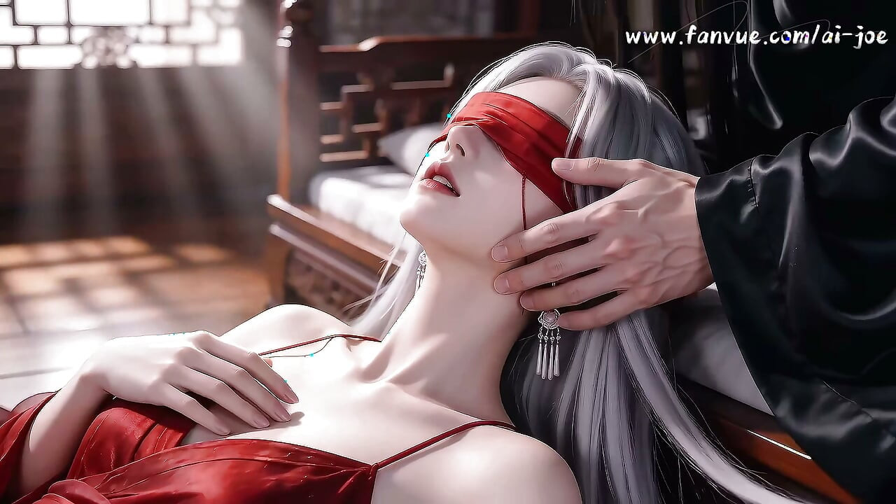 A Chinese classical beauty with skin as white as snow, dressed in red and with white hair. Blowjob, cum, episode-2, AI-generated