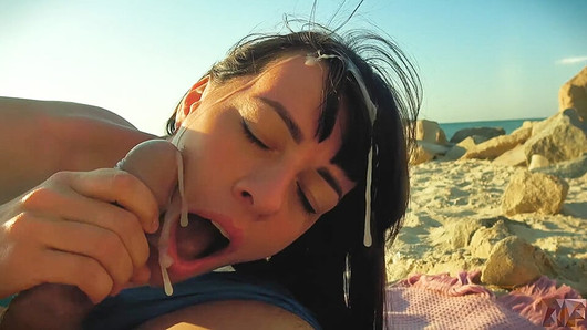 So lots of CUM all over my FACE.Amazing Blowjob on the BEACH