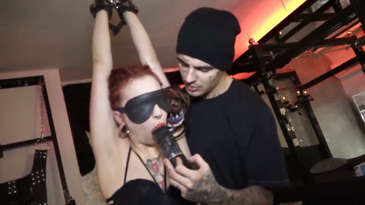 Tattooed guy whiping her nasty ass