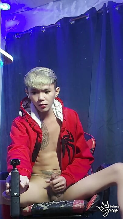 Inked Boy in a Spidey Hodi Masturbating