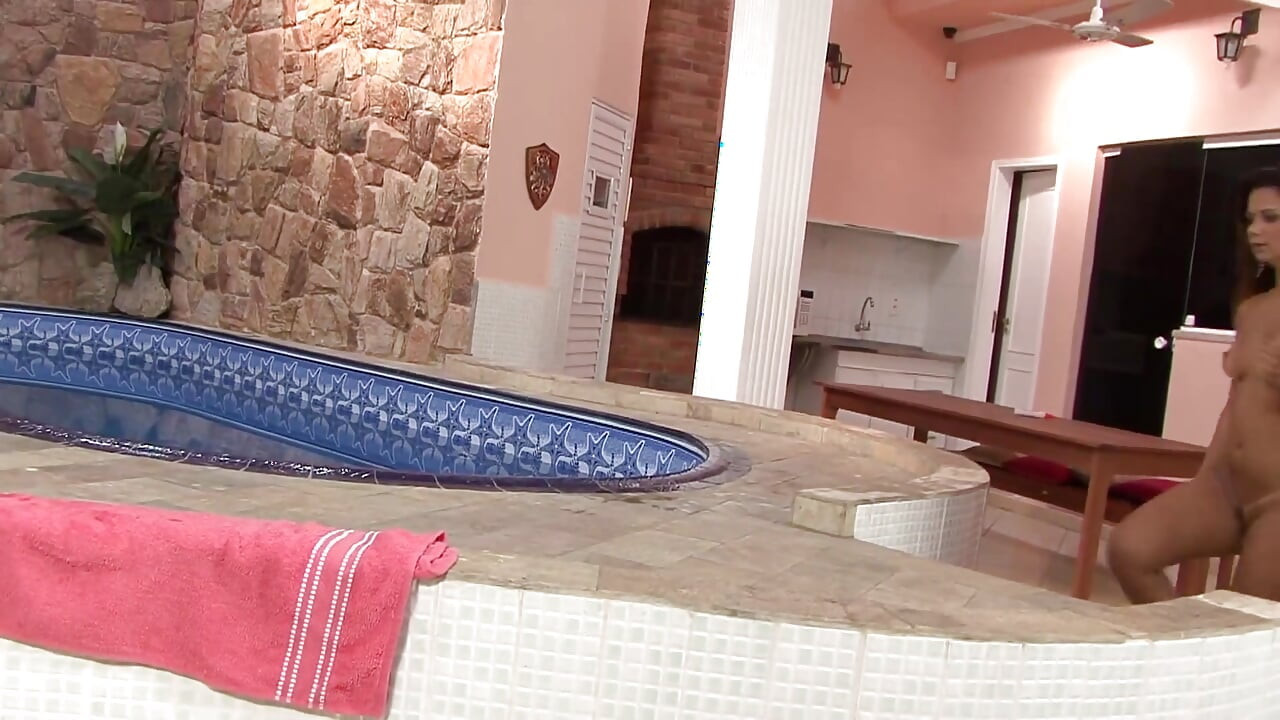 Hot tub fuck with tan line brunette