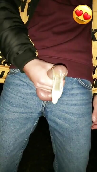 Twink Fills Cum Filled Condom Even More