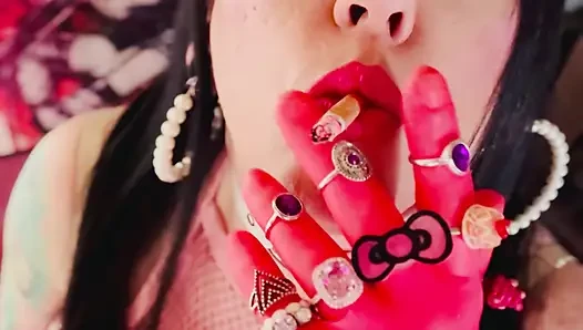 For Those Who Love Latex Gloves & Smoking! Tina Snua Wears Gloves With Rings & Smokes A Cigarette