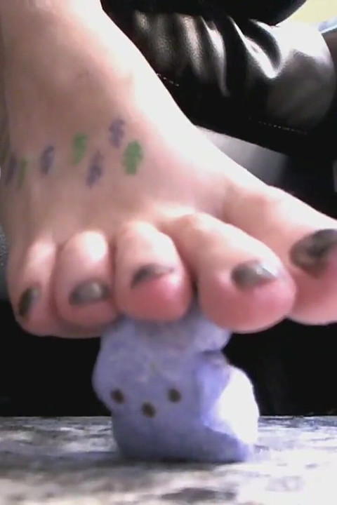 Easter Peep Crush. Long Toes Food Crush, Foot Worship up-close