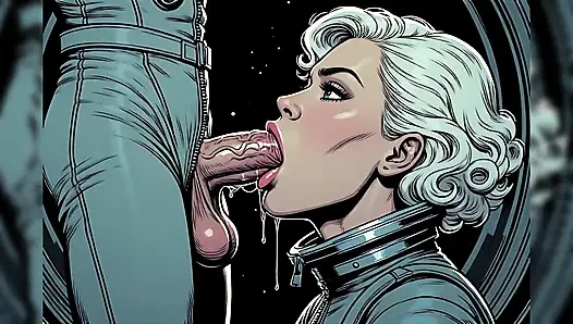 Geile astronautin, blowjob, comic-kunst