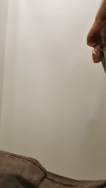 Hairy trying on clothes in the dressing room, natural bodies. Soft cock, hair and ...